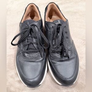 Clarks Black Leather Lace-Up Sneakers with White Sole